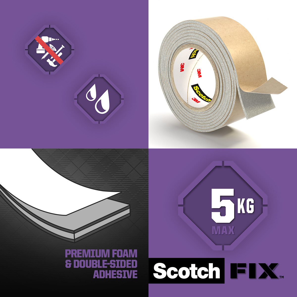 Taśma montażowa dwustronna do luster i łazienki 19mm x 1,5m Scotch-Fix